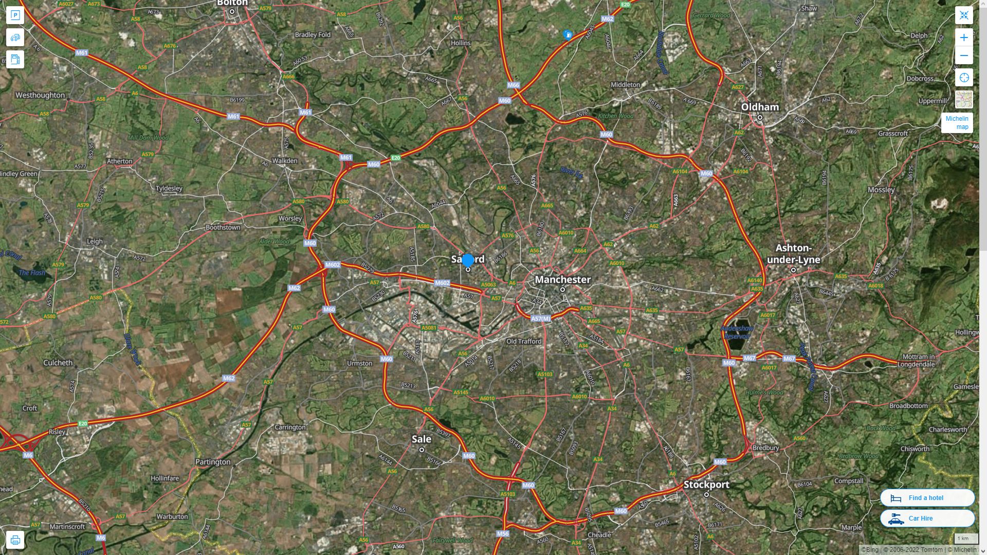 Salford Highway and Road Map with Satellite View